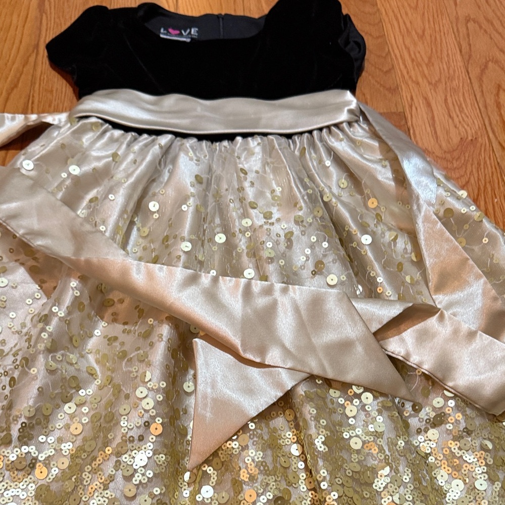 Love Black Velvet Dress Gold Sequins